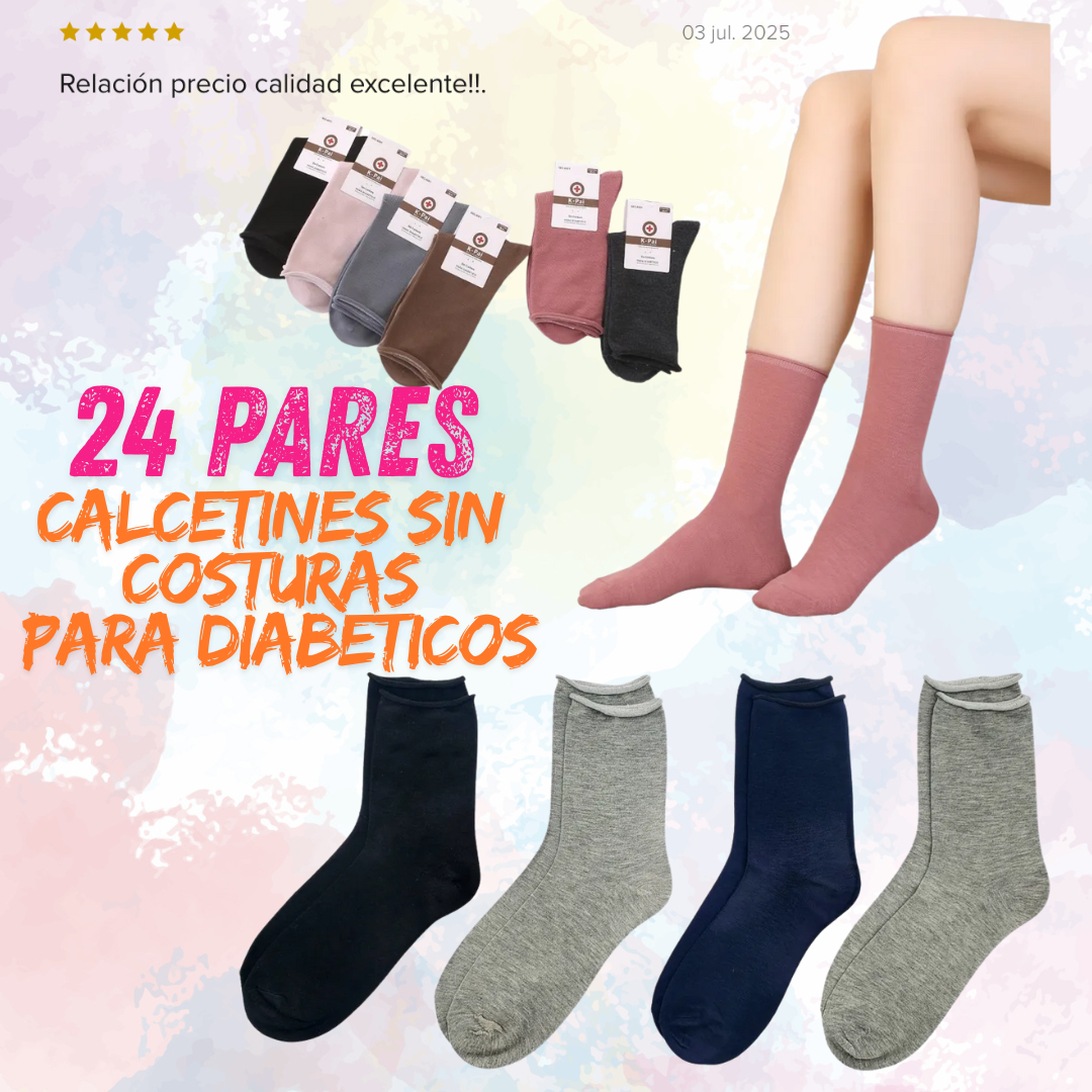 24 Pares de Calcetines Sin Costuras para Diabéticos
