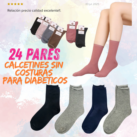 24  Pares de Calcetines Sin Costuras para Diabéticos